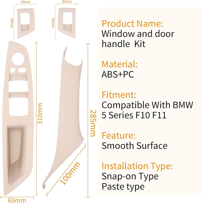 BJchiwu 7pcs No-Remove Interior Door Pull Handle Sticky Cover for BMW 5 Series F10/F11 520,523,525,528,530,535 (2010-2016) Fits Driver & Passenger Side Window Switch Armrest Panel (Beige) - Image 5